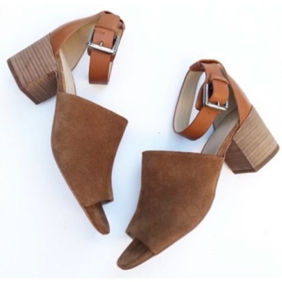 Marc Fisher SZ 9 Robe 2 Sandal Cognac Block Heel Office Boho Comfy Essential - Picture 1 of 8